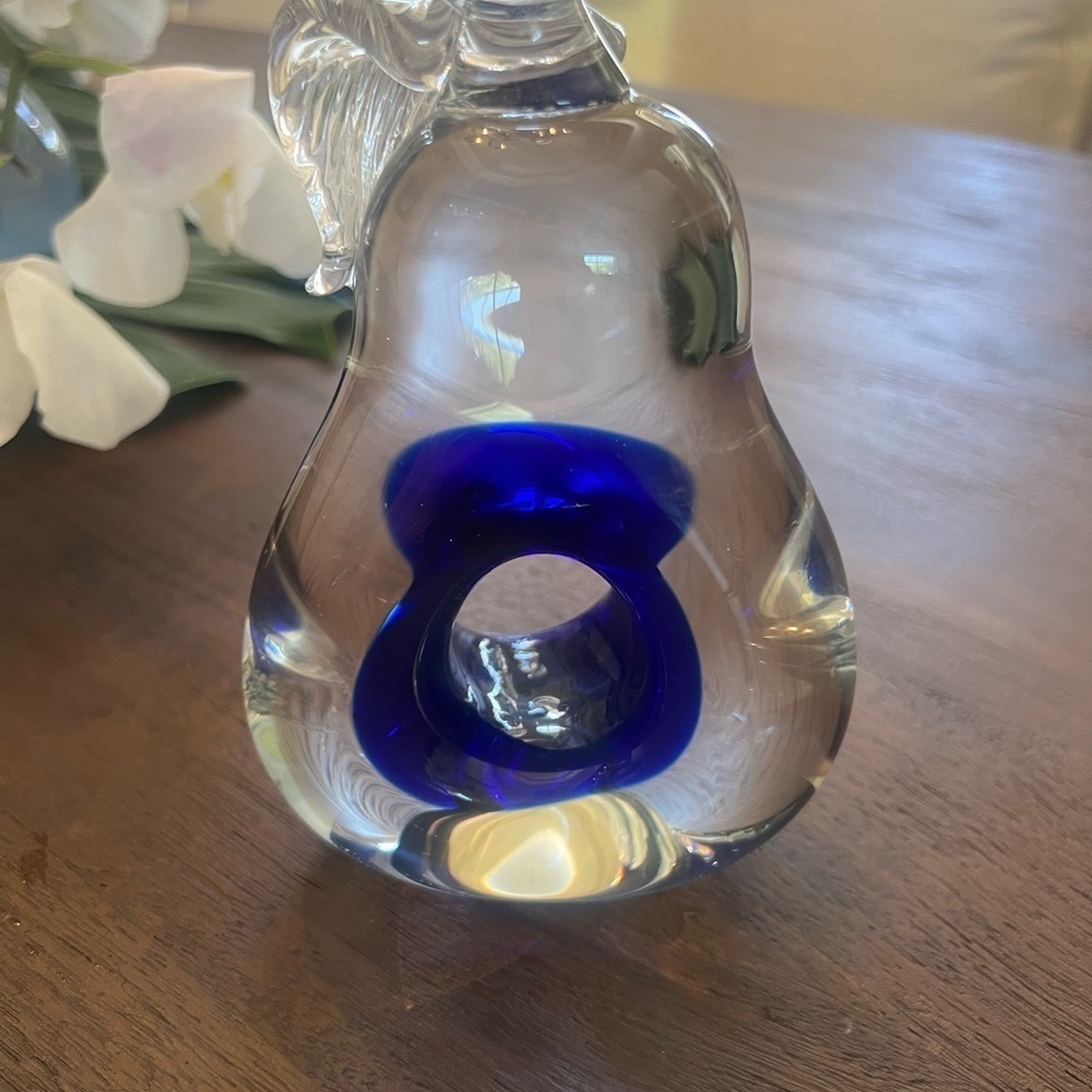 Art glass pair. Applied leaf  cobalt blue, polished base - Picture 8 of 10